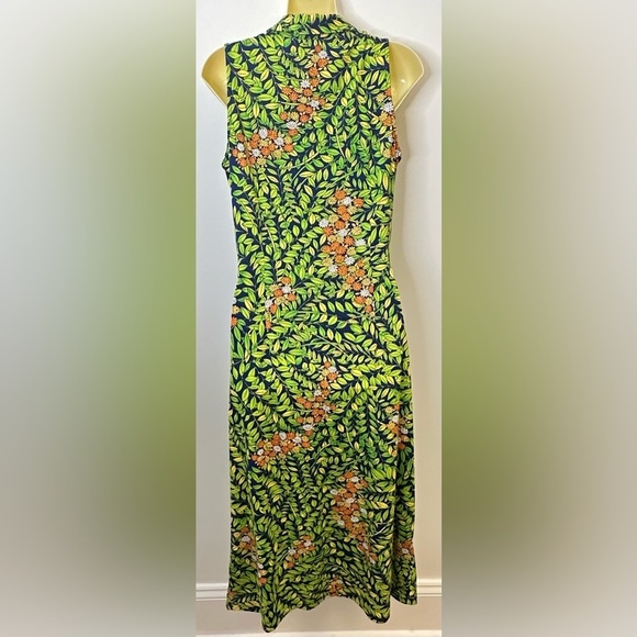 Flora Bea Green and Orange Floral Sleeveless Collared Button Front Midi Dress S - Picture 5 of 10